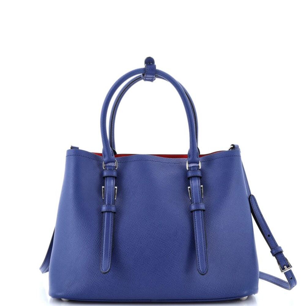 Prada Belted Strap Cuir Double Tote Saffiano Leather Small Blue - Picture 3 of 6